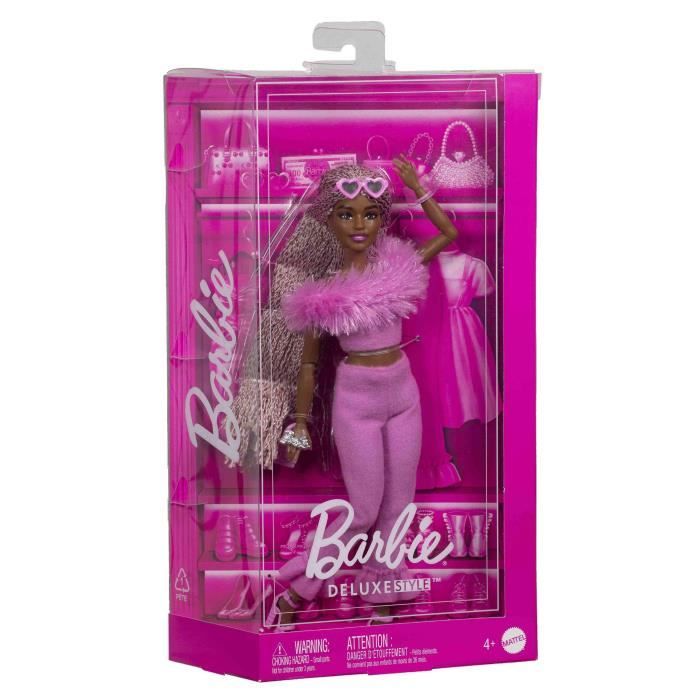 Barbie-Deluxe Style-PoupÈe Barbie a Combinaison Rose Tissu Doux - 4 ans+ - HYV28