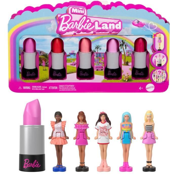 BARBIE Coffret Mini BarbieLand 6 rouge a levres avec mini poupÈes - JBD26