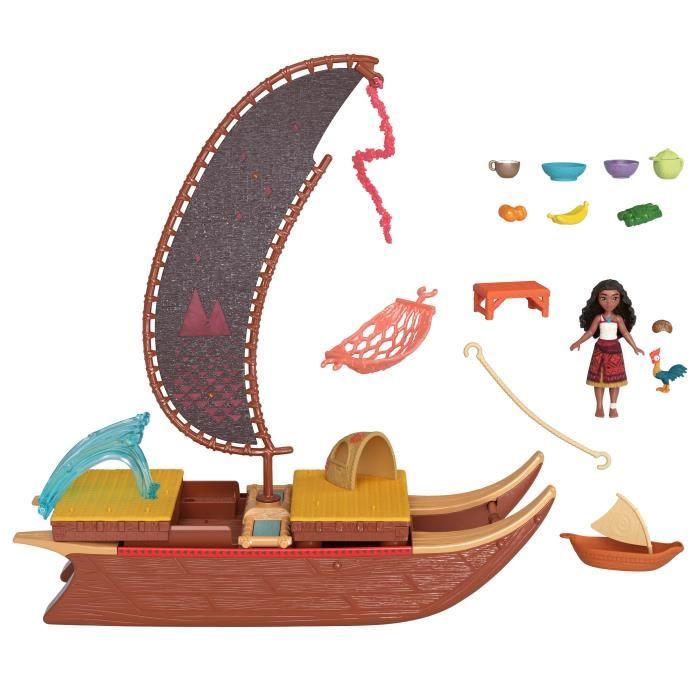 MATTEL Disney Vaiana 2 - La pirogue de Vaiana + 1 poupÈe Vaiana + HeiHei le poulet JBT78