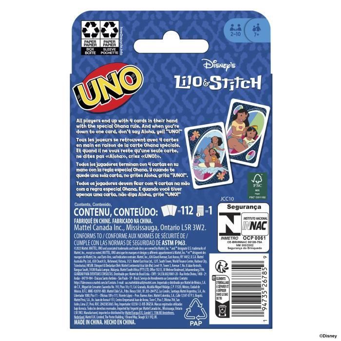 Mattel Games - Disney UNO Lilo et Stitch-Jeu de cartes pour les enfants et la famille JCC10