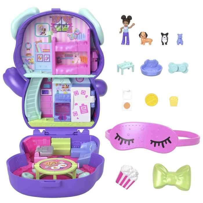 Polly Pocket-Coffret Chiot Festif soirée pyjama -Jouet De Voyage - 4 ans+- JCR38