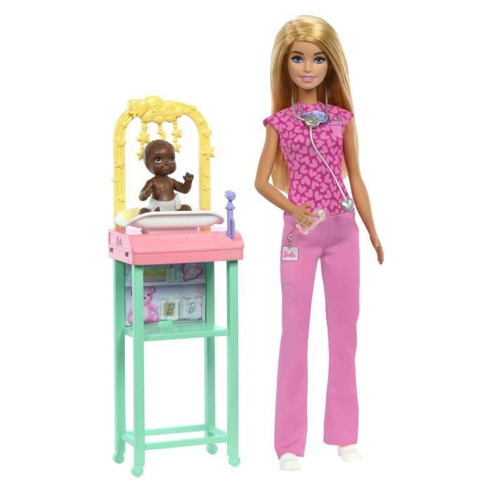 Barbie-Coffret Barbie PÈdiatre-PoupÈe Blonde Et PoupÈe BÈbÈ - 3 ans+- JCR72