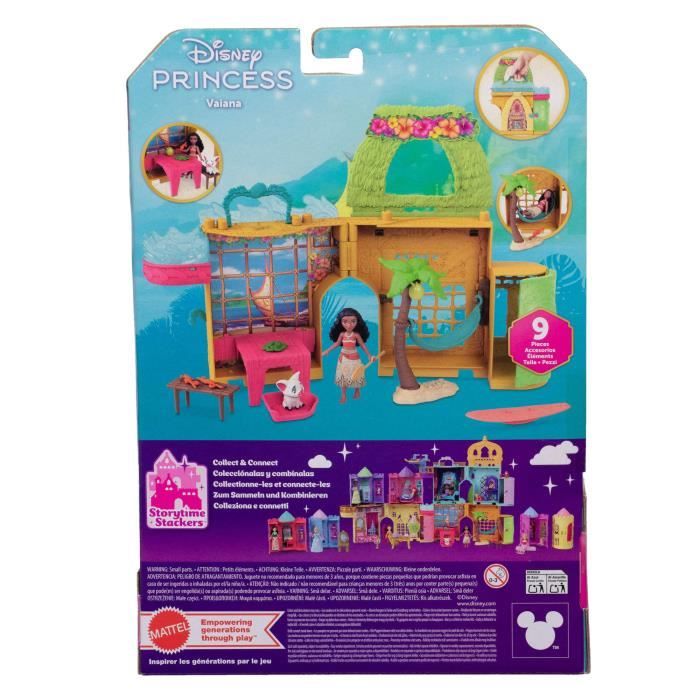 Disney Vaiana Histoires a empiler Coffret de maison de poupée avec une petite poupée Vaiana, 1 ami animal et 9 accessoires - MATTEL