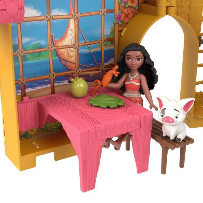 Disney Vaiana Histoires a empiler Coffret de maison de poupée avec une petite poupée Vaiana, 1 ami animal et 9 accessoires - MATTEL