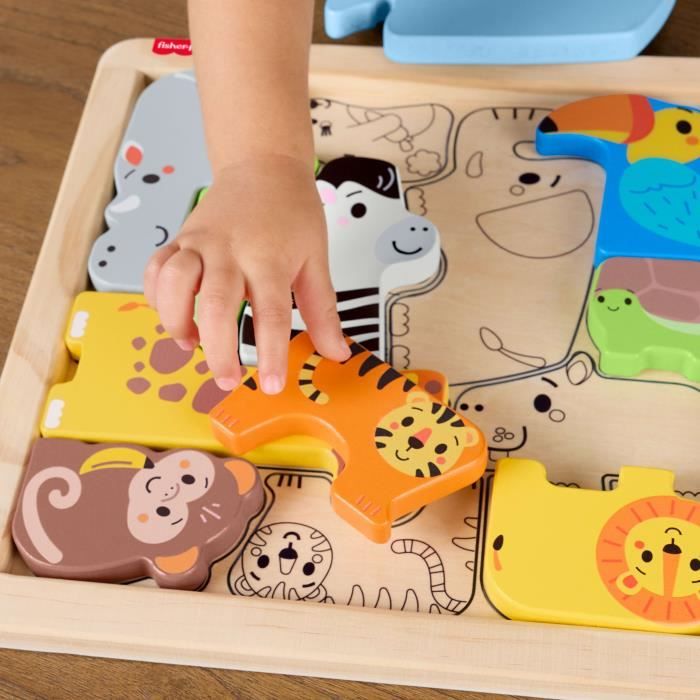 Fisher-Price - Puzzle Animaux en Bois - Tri de formes avec 13 pieces - Fisher-Price - JFG10