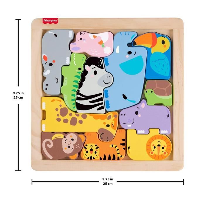 Fisher-Price - Puzzle Animaux en Bois - Tri de formes avec 13 pieces - Fisher-Price - JFG10