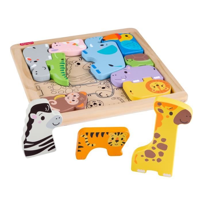 Fisher-Price - Puzzle Animaux en Bois - Tri de formes avec 13 pieces - Fisher-Price - JFG10
