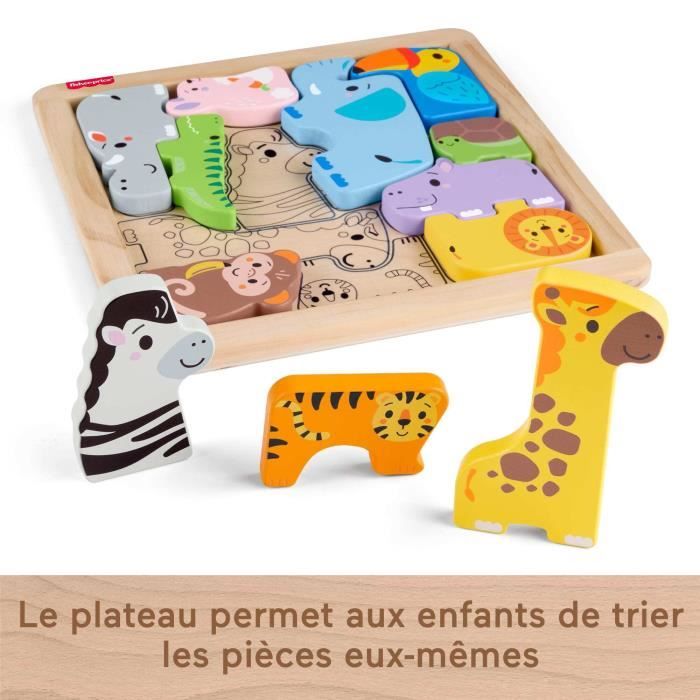 Fisher-Price - Puzzle Animaux en Bois - Tri de formes avec 13 pieces - Fisher-Price - JFG10