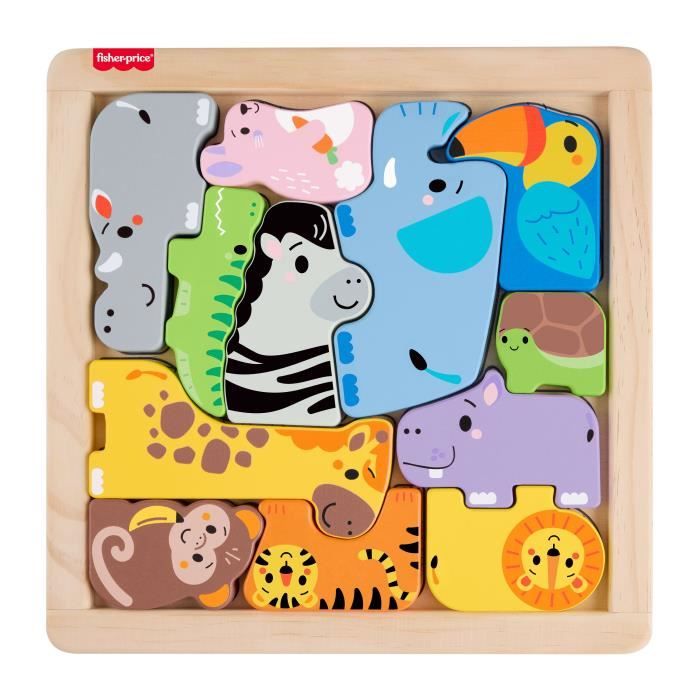 Fisher-Price - Puzzle Animaux en Bois - Tri de formes avec 13 pieces - Fisher-Price - JFG10