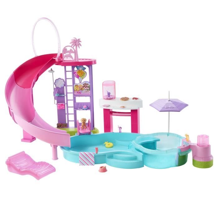 Barbie - Coffret Piscine de Reve - Toboggan et jacuzzi - Plus de 20 accessoires - Barbie - JFP01