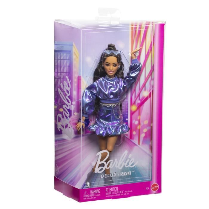 Barbie - Poupée Deluxe Style - Haut et jupe bleu métallisé - Brune - Barbie - JFP42