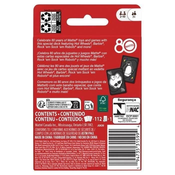 UNO - Jeu de cartes Rouge Rubis - 80eme anniversaire de Mattel - Pour toute la famille - UNO - JGK30