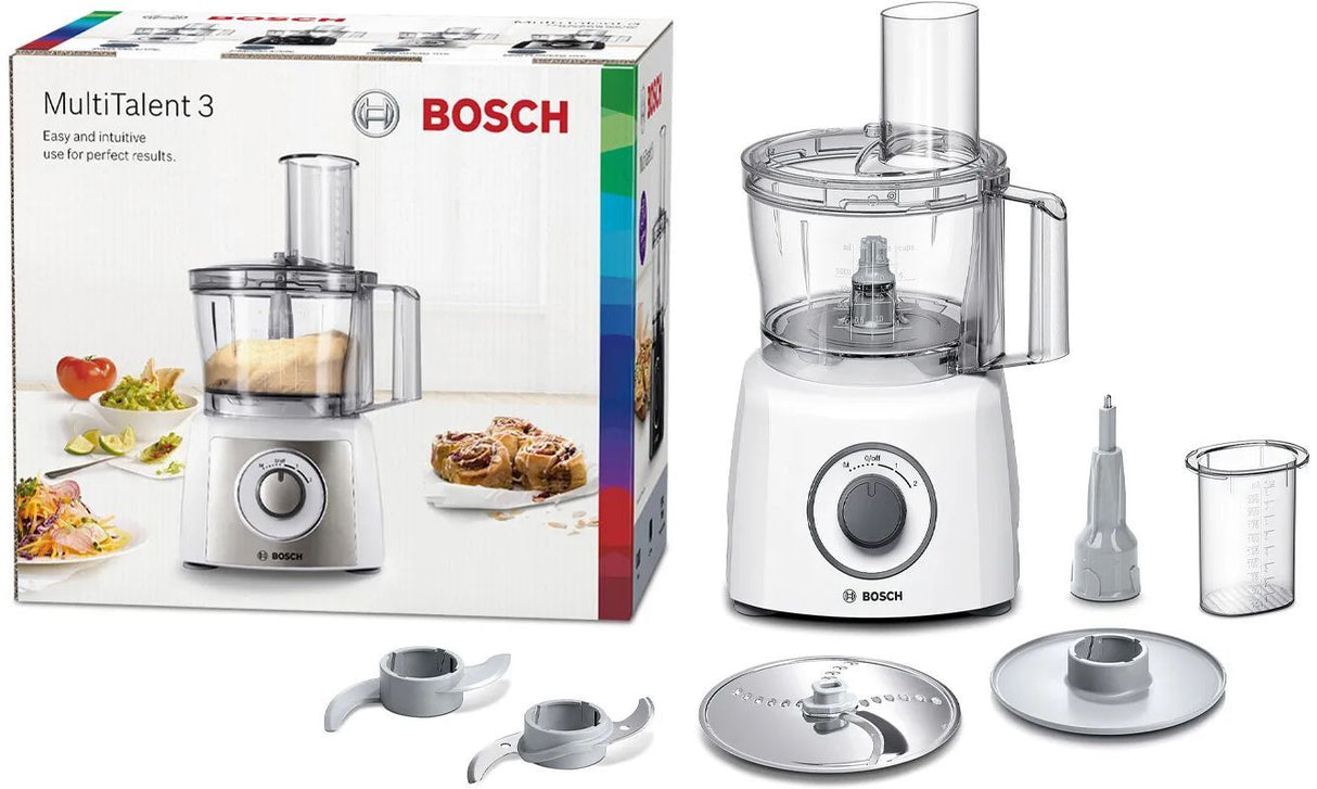 Robot multifonctions BOSCH MultiTalent3 MCM3100W plus de 20 fonctions 800 W Capacité de 2,3 L Blanc/Gris
