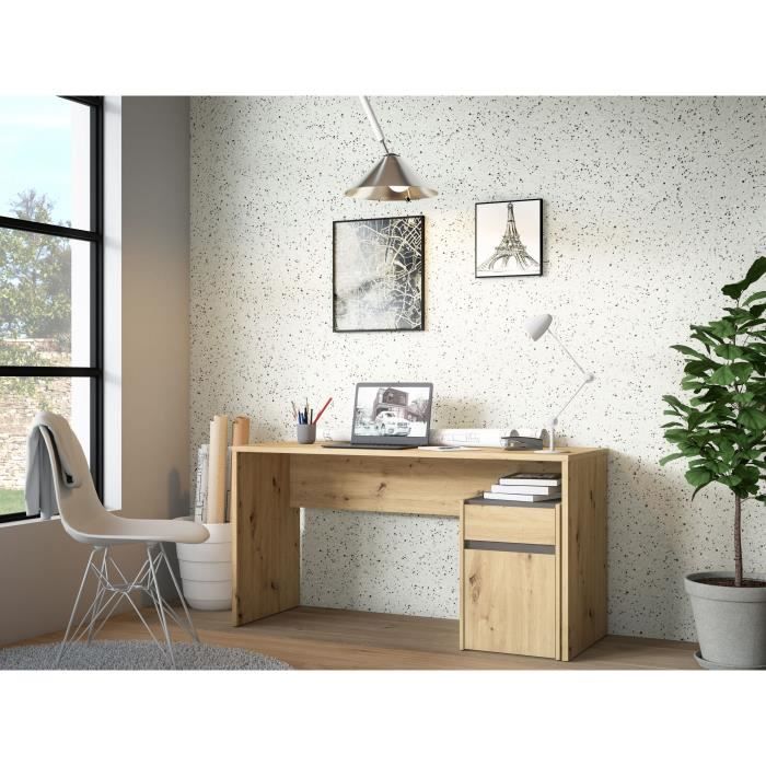 Bureau droit MODULTRICK - Chene/Gris foncé - 140 x 52,7 x 72,5 cm