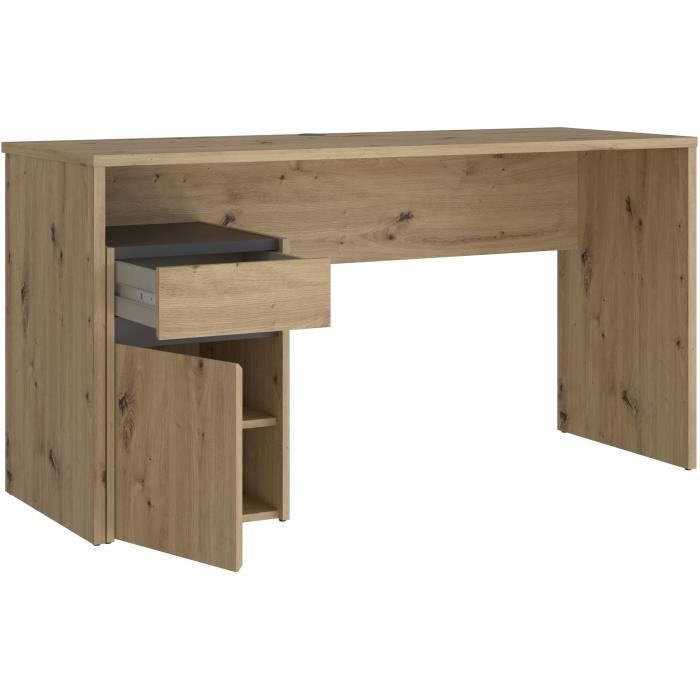Bureau droit MODULTRICK - Chene/Gris foncé - 140 x 52,7 x 72,5 cm