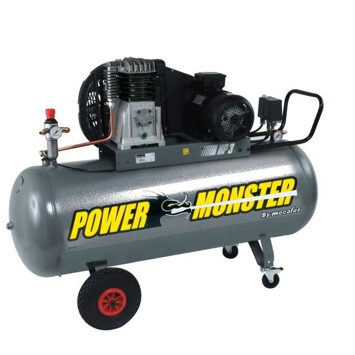 Compresseur - MECAFER - 200 L - 3HP - Bicylindre courroie - 10 bars - Semi Pro PowerMonster