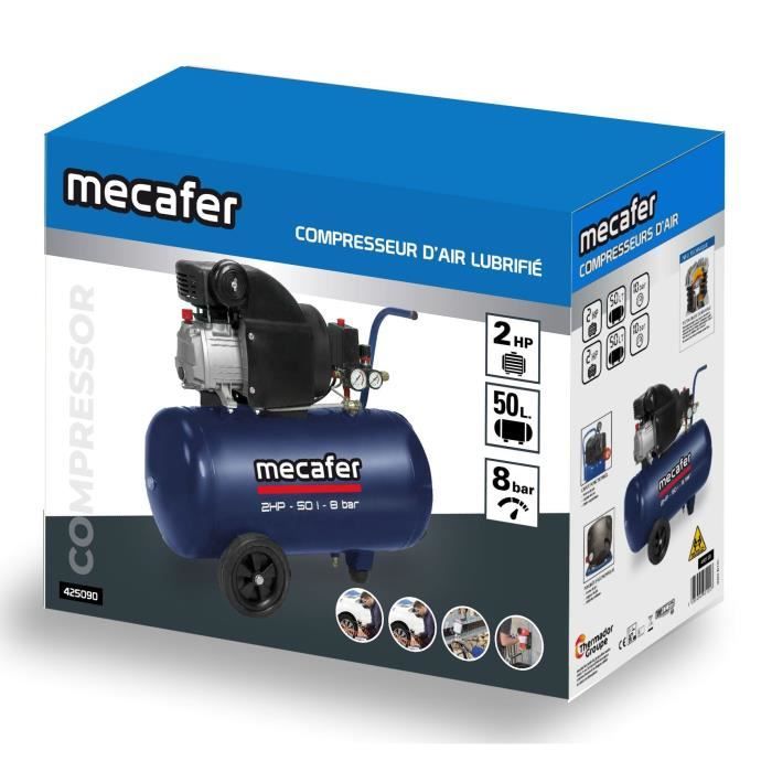 Compresseur - MECAFER - 425794 - Bleu - 50 L - 2 HP - 8 Bar