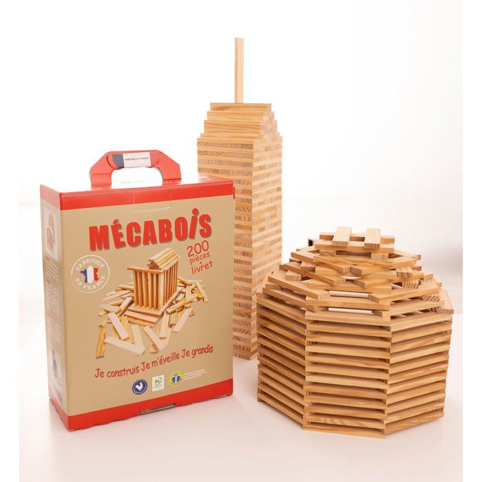 Mécabois - Baril de 200 planchettes en bois - Jeux de constructions - Fabriqué en France