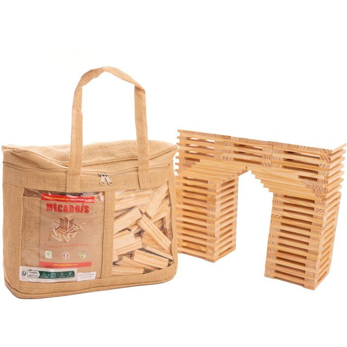 Mécabois Sac de planchettes de 400 pieces - Jeux de constructions planchettes en bois - fabriqué en France