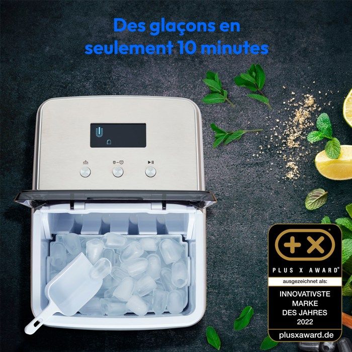 Machine a glaçons cristallins MEDION MD11950 Réservoir eau 2,6L 15kg/24h 2 tailles 10 minutes Inox