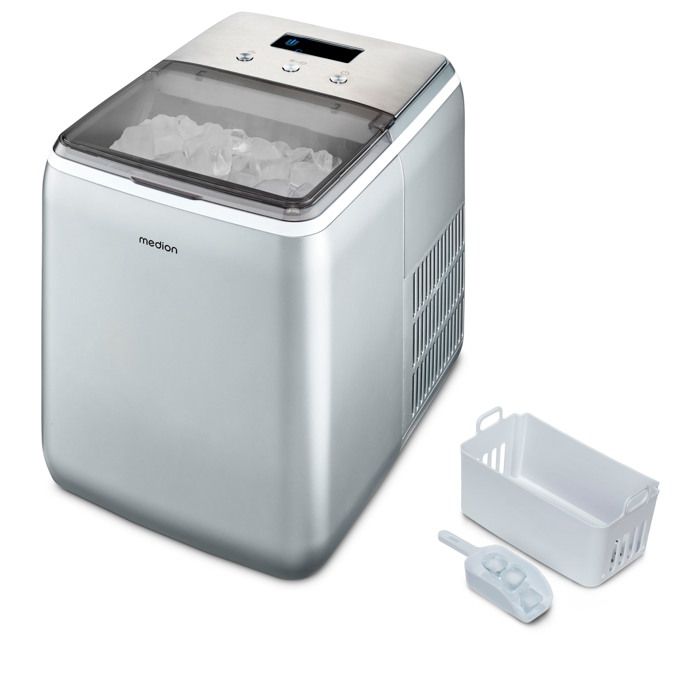Machine a glaçons cristallins MEDION MD11950 Réservoir eau 2,6L 15kg/24h 2 tailles 10 minutes Inox