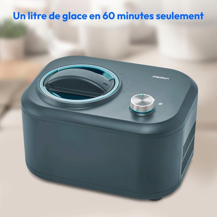 MEDION Machine a glace avec compresseur (convient pour la préparation de cremes glacées, yaourts glacés & sorbets, 1 litre, 100