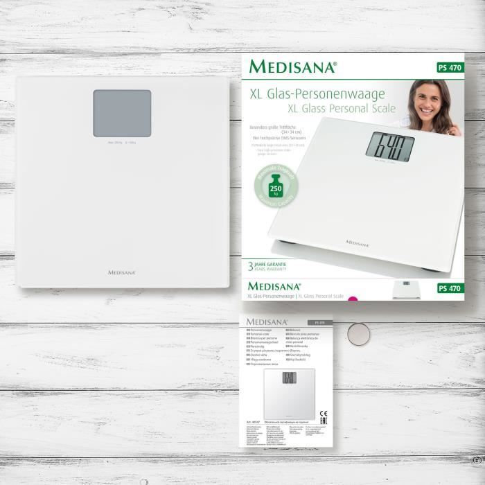 Pese-personne XL Medisana PS 470 Blanc - Charge maximale 250 kg - Grand Ècran - Extinction automatique