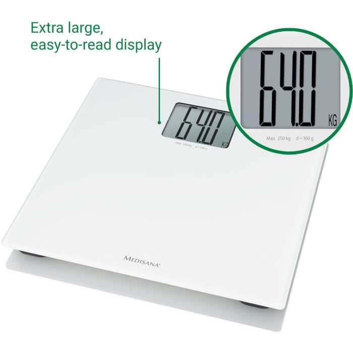 Pese-personne XL Medisana PS 470 Blanc - Charge maximale 250 kg - Grand Ècran - Extinction automatique