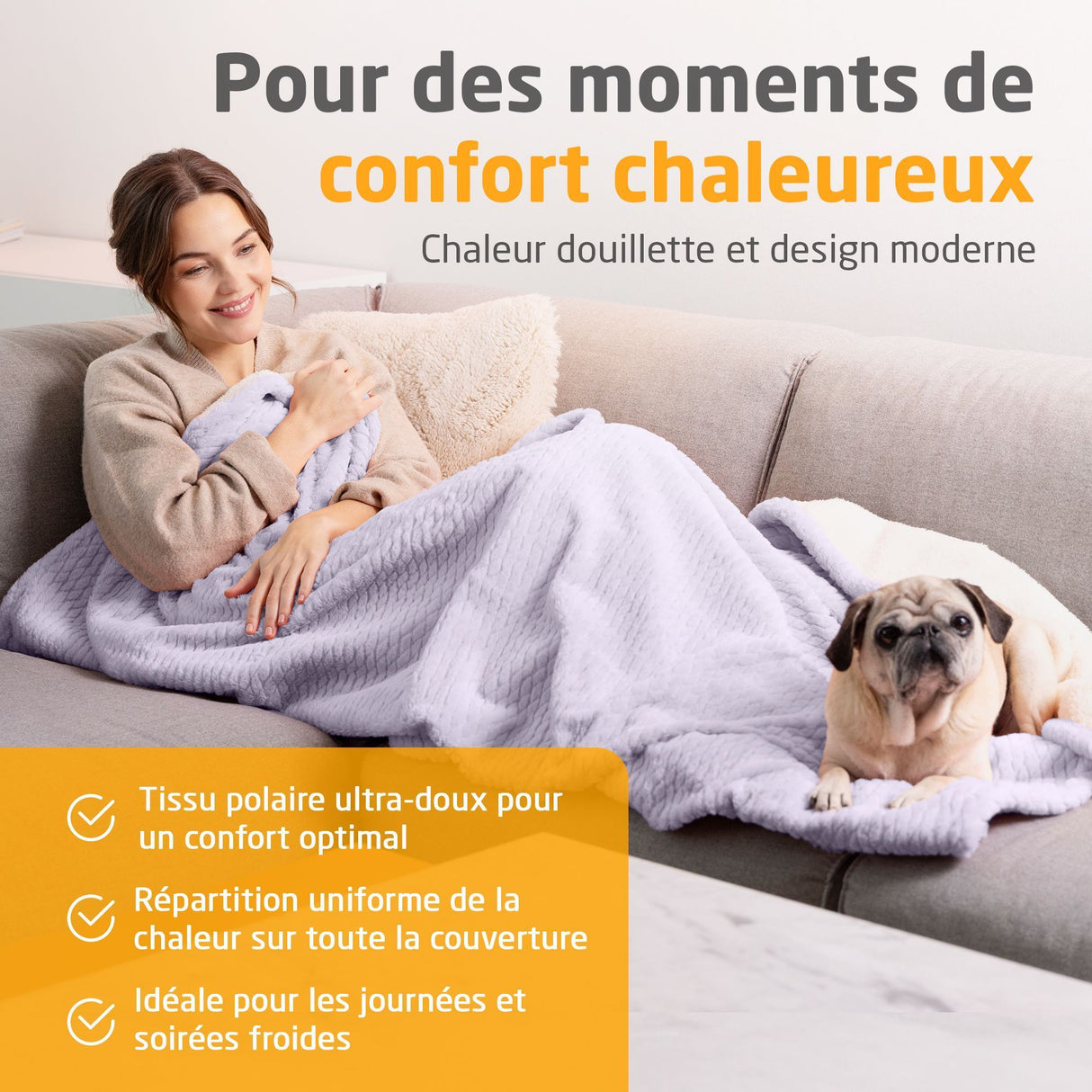 Couverture chauffante reversible - MEDISANA - HB 418 - 120 W - 9 réglages - 180 x 130 cm - Violet