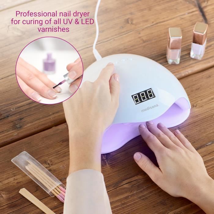 Lampe 2-en-1 ongles - MEDISANA - ND 880 - LED et UV - Ecran - minuterie - Capteur on/off auto - Blanc
