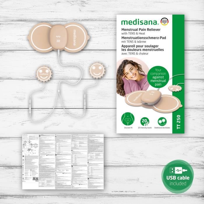 Appareil soulageant les douleurs menstruelles - MEDISANA - TT 250 TENS - 4 electrodes - Ventre et dos - Beige