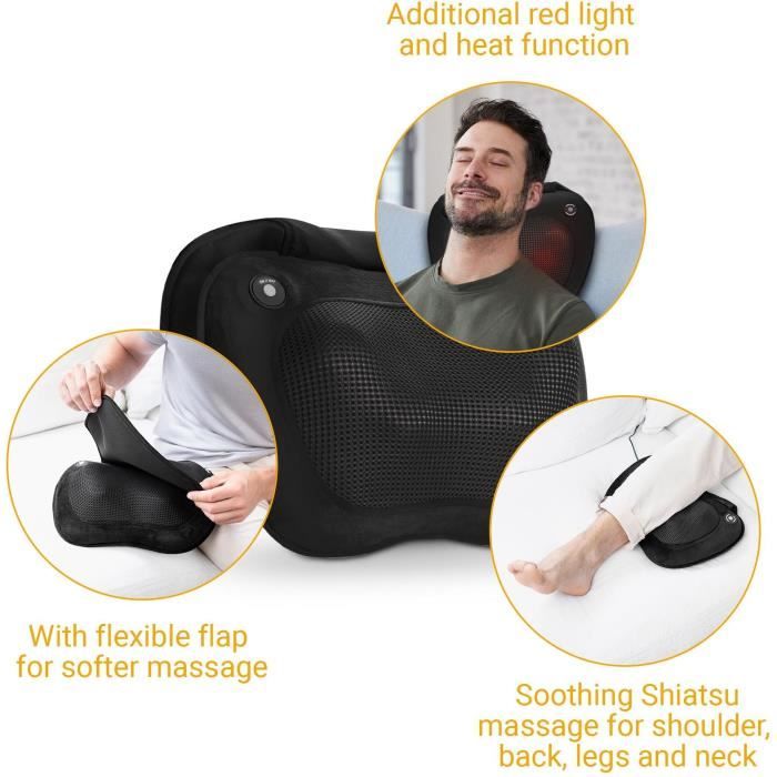 MEDISANA MC 850 - Coussin de massage Shiatsu Èpaules, dos, jambes et cou - 2 vitesses - Fonction chaleur - Rembourrage flexible