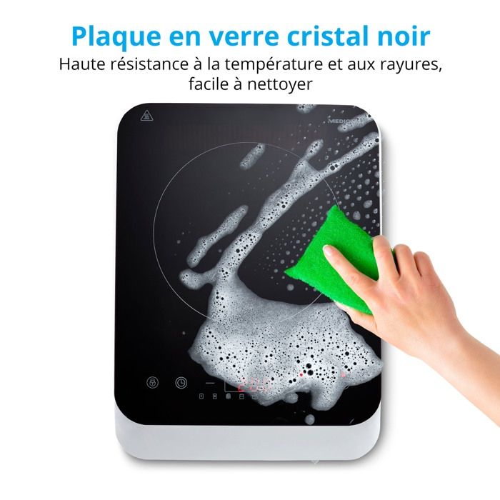 Plaque de cuisson a induction posable - MEDION - 1 feu - 2000 W - 29 x 38,5 x 6,3 cm - MD18490