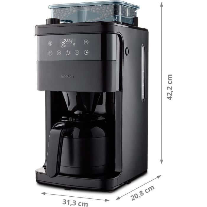Cafetiere Filtre Digitale Isotherme avec Broyeur - MEDION - 1000W - 1,0L - Noir