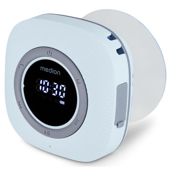 Radio de Douche - MEDION - FM - Bluetooth - IPX6 - Ventouse de fixation - Bleu