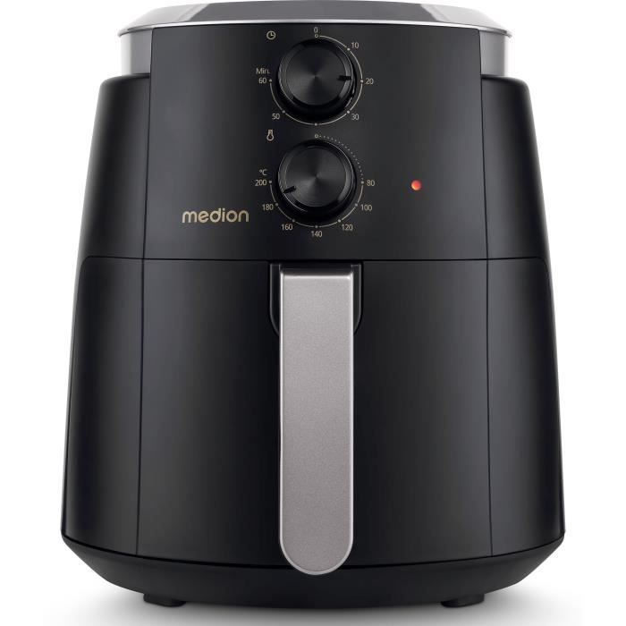 Friteuse a air chaud - MEDION - MD13020 - Airfryer - 1500 watts - Minuterie 60 min - Jusqu'a 200°C - 4,7 L - Noir