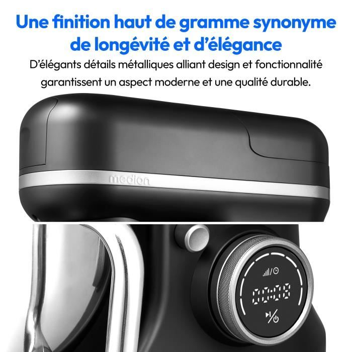 Robot de cuisine 3-en-1- MEDION - MD18430 - 1200 W - 5 L - 8 vitesses - Fonction hachoir - Noir