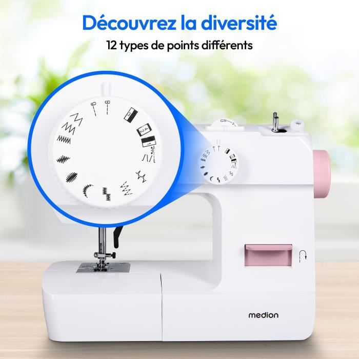Machine a Coudre - MEDION - SM 70 - 71W - 12 Points - 700 tr/min - LED - Rose