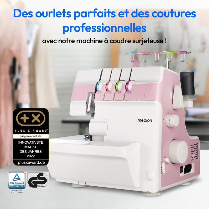 Surjeteuse - MEDION - SO 90 - 91W - Type d'aiguille 11, 14, 16 - 1200 tr/min - LED - Rose
