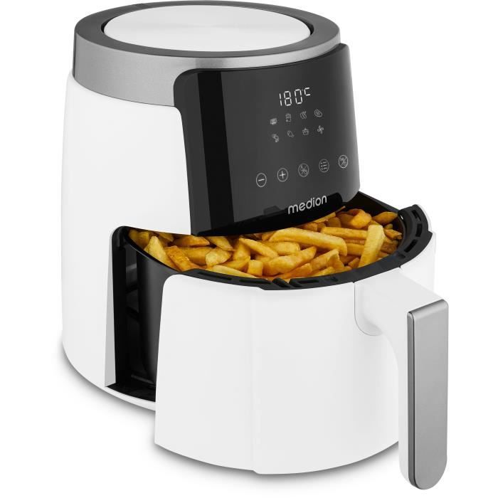 Friteuse a air chaud - MEDION - MD13030 - Digitale - Airfryer - 1500 watts - Minuterie 60 min - Jusqu'a 200°C - 4,7 L - Blanc