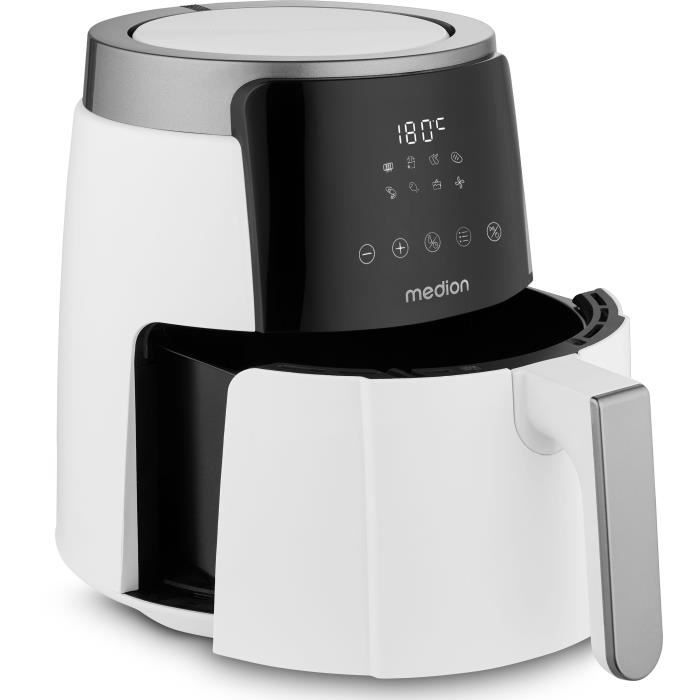 Friteuse a air chaud - MEDION - MD13030 - Digitale - Airfryer - 1500 watts - Minuterie 60 min - Jusqu'a 200°C - 4,7 L - Blanc