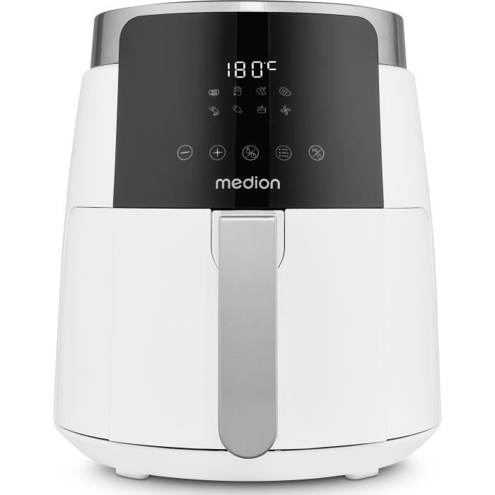 Friteuse a air chaud - MEDION - MD13030 - Digitale - Airfryer - 1500 watts - Minuterie 60 min - Jusqu'a 200°C - 4,7 L - Blanc