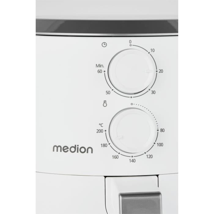 Friteuse a air chaud - MEDION - MD13020 - Airfryer - 1500 watts - Minuterie 60 min - Jusqu'a 200°C - 4,7 L - Blanc