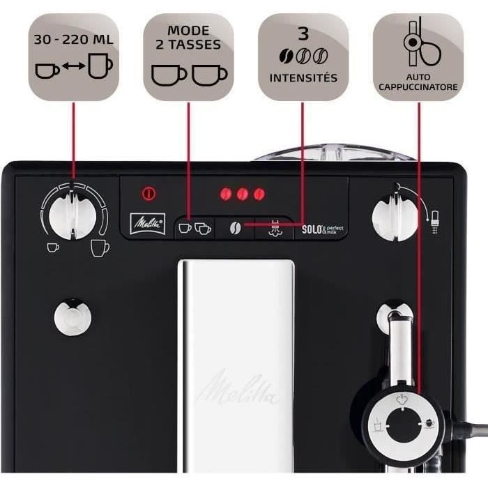 Machine a CafÈ broyeur a Grain MELITTA Solo & Perfect Milk - Noir - Espresso - Auto Cappuccinatore - 15 bars