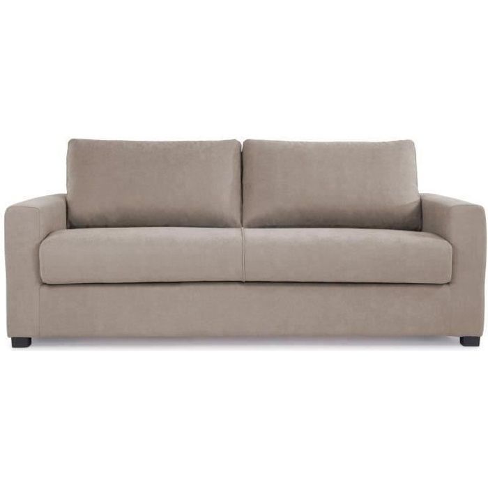 HEXAGONE CanapÈ droit convertible 3 places MAXIME - Made in France - Tissu Beige - Couchage express - L 194 x P 96 x H 83 cm