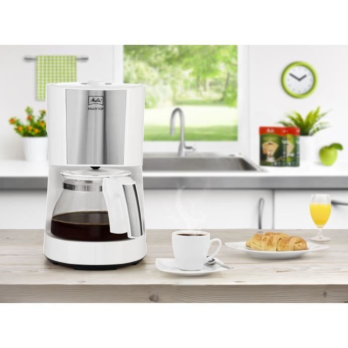 Cafetiere filtre MELITTA Enjoy Top Glass Blanc/Acier brossÈ 1017-03 - 15 tasses
