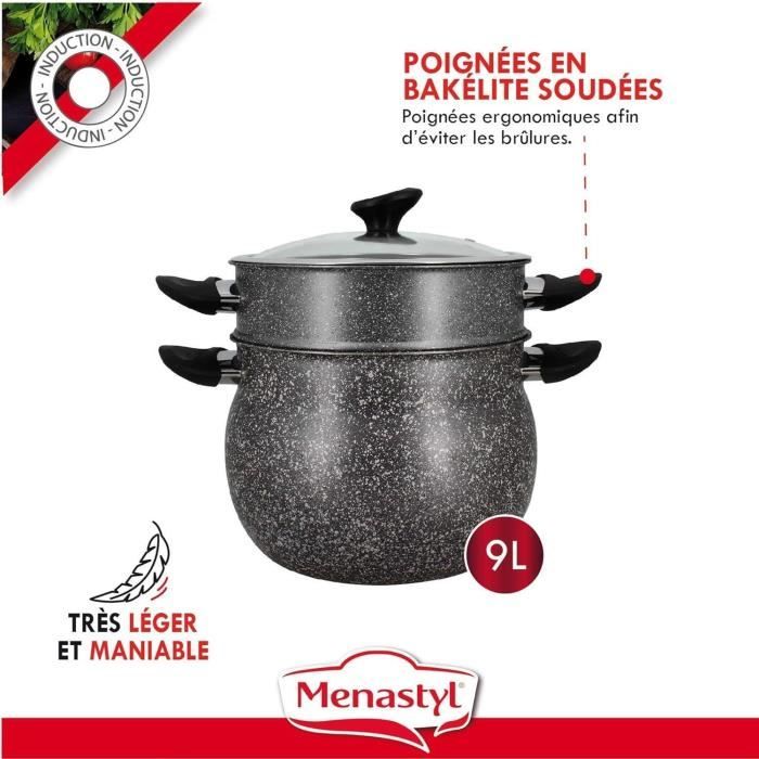 Couscoussier - MENASTYL - 6020033 - En aluminium effet marbre - 9 litres - Tous feux dont induction