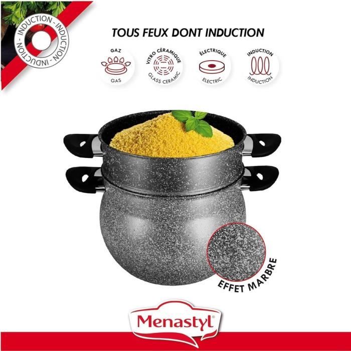 Couscoussier - MENASTYL - 6020033 - En aluminium effet marbre - 9 litres - Tous feux dont induction