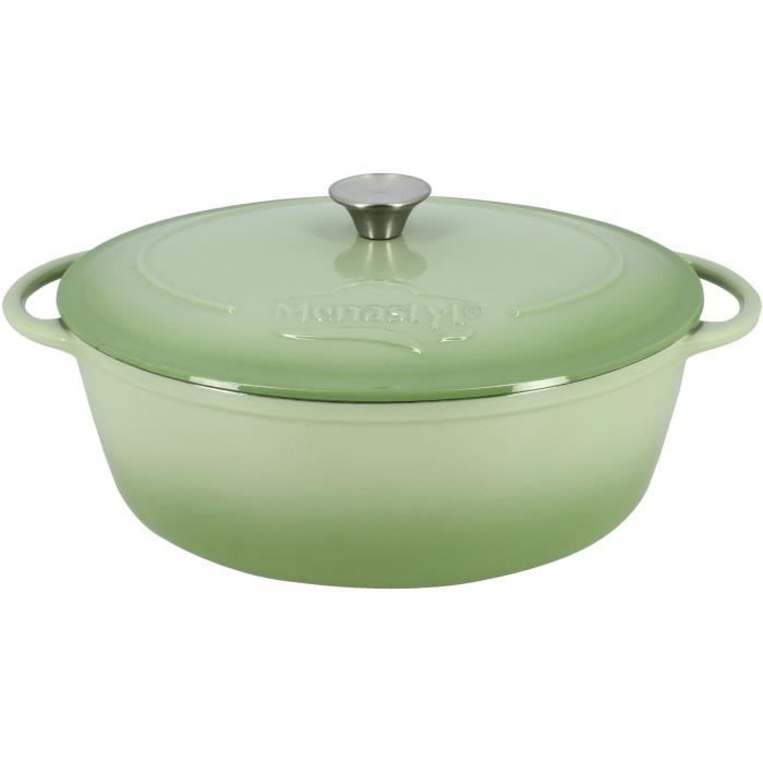 Cocotte - MENASTYL - 6020072 - Ronde - En fonte acier émaillé - Vert - 6,5 litres