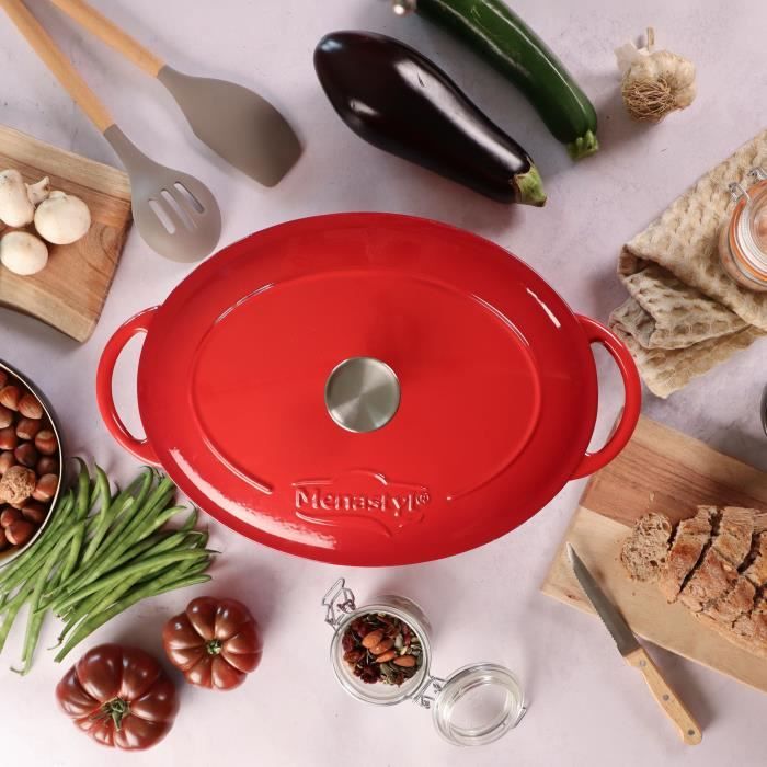 Cocotte - MENASTYL - 6020102 - Ovale - En fonte acier émaillé - Rouge - 6,5 litres
